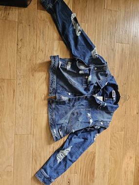 Telfar Distressed Denim Jacket in Blue